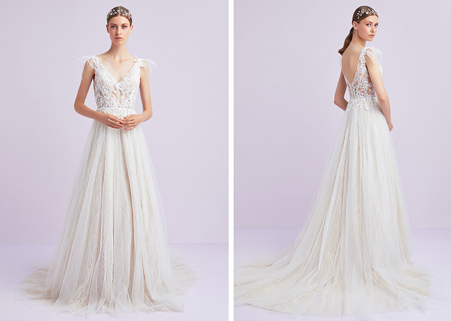 Transparan Detaylı Helenistik Gelinlik Modeli