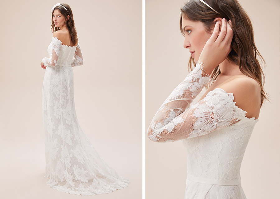 Uzun Kollu Fransız Dantelli Gelinlikler